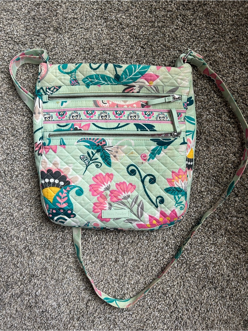 Vera Bradley Mint Green Quilted Floral Crossbody Bag